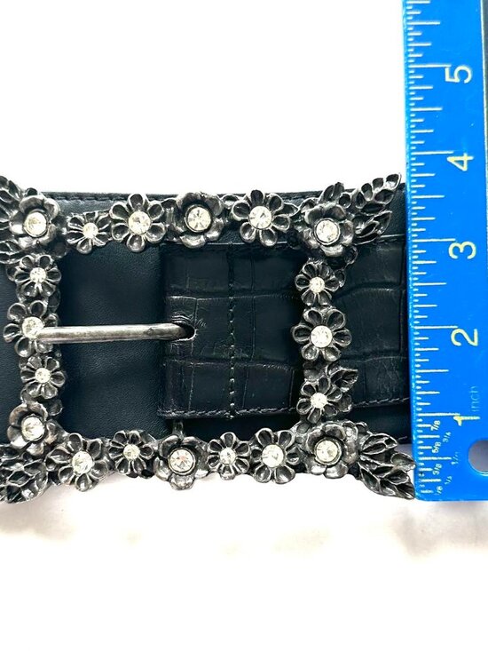 Vitanuova Firenze Leather Statement Belt Rhinestone Metal Floral Buckle main image 13